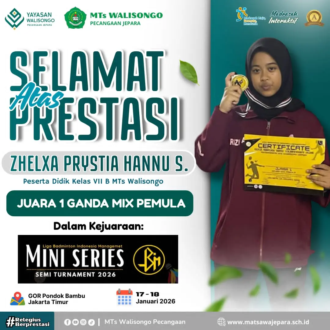 Siswi MTs Walisongo Raih Juara 1 Ganda mix pemula Liga Badminton Indonesia Management (LBIM) Mini Series Semi Turnament 2026.