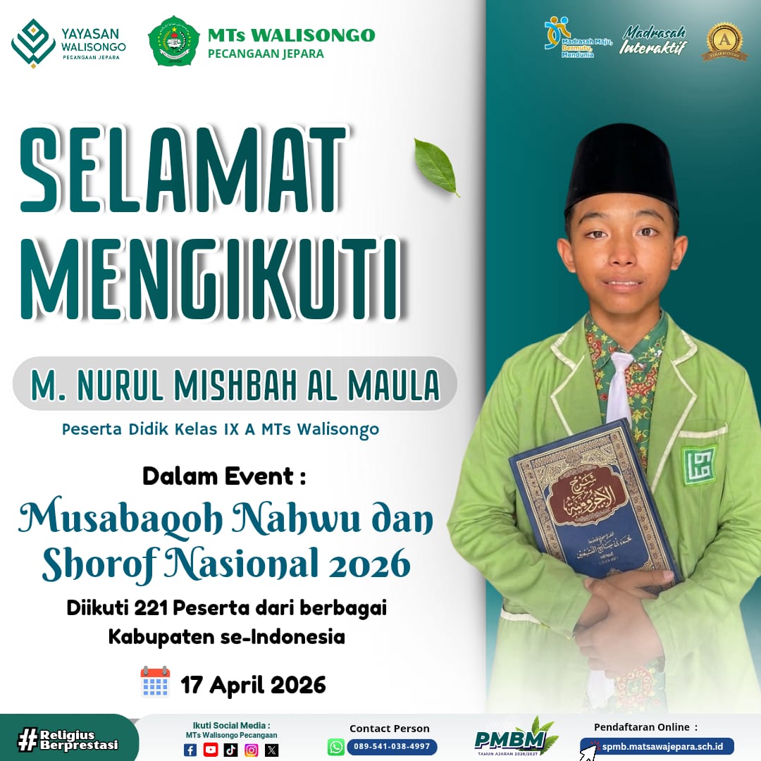 Siswa MTs Walisongo Pecangaan Jepara Mengikuti Musabaqoh Nahwu dan Shorof Nasional 2026