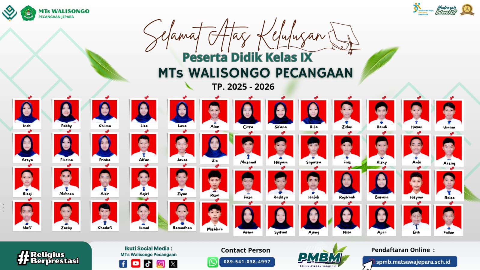 52 Siswa MTs Walisongo Pecangaan Dinyatakan Lulus 100 Persen pada Tahun Pelajaran 2025/2026