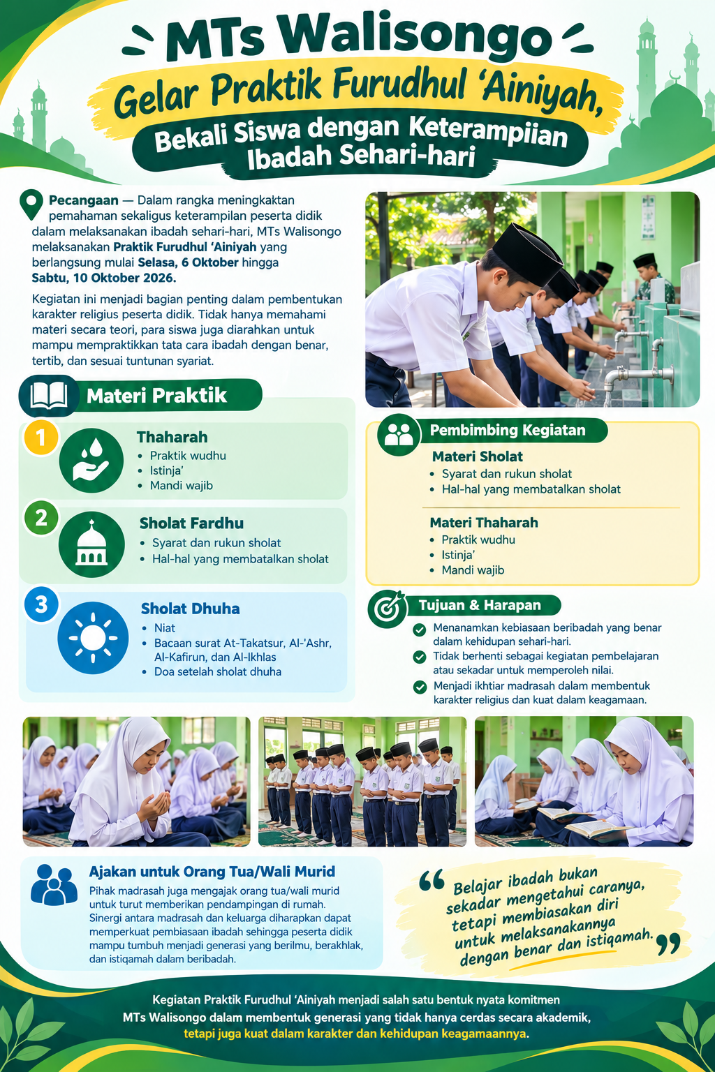 MTs Walisongo Gelar Praktik Furudhul ‘Ainiyah, Bekali Siswa dengan Keterampilan Ibadah Sehari-hari